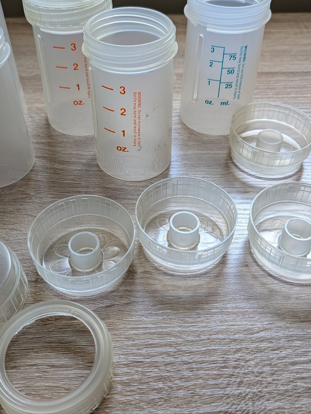 Vtg Playtex Nurser Flat Top Drop In. 8 Oz & 4 Oz Baby Bottles, Rings and Tops - Picture 2 of 6